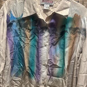 Wanted Beige Shirt with Blue and Purple Accents